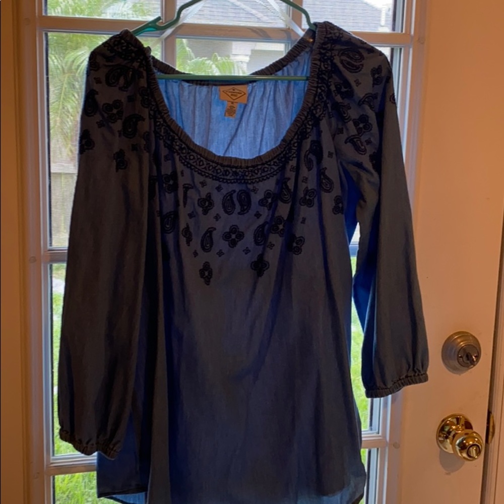 Light denim peasant top